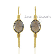 925 Silver Earrings, Smoky Quartz Gemstone 18k Gold Earrings For Women